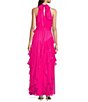 Color:Fuchsia - Image 2 - Nina Chiffon Halter Sleeveless Tiered A-Line Dress