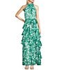Alex Marie Nina Floral Chiffon Halter Neck Sleeveless Tiered A-Line Dress, Color:Emerald - Image 1