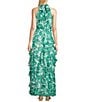 Alex Marie Nina Floral Chiffon Halter Neck Sleeveless Tiered A-Line Dress, Color:Emerald - Image 2