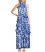 Color:Cobalt Print - Image 1 - Nina Floral Halter A-Line Sleeveless Maxi Dress