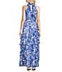 Color:Cobalt Print - Image 2 - Nina Floral Halter A-Line Sleeveless Maxi Dress