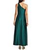 Alex Marie Petite Camila Stretch Satin Asymmetrical One Shoulder Metal Loop Strap A-Line Maxi Dress, Color:Pine - Image 2