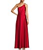 Alex Marie Petite Camila Stretch Satin Asymmetrical One Shoulder Metal Loop Strap A-Line Maxi Dress, Color:Lipstick Red - Image 1