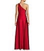 Alex Marie Petite Camila Stretch Satin Asymmetrical One Shoulder Metal Loop Strap A-Line Maxi Dress, Color:Lipstick Red - Image 2