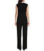 Alex Marie Petite Size Barbara Split V-Neck Crossover Waist Slit Front Leg Jumpsuit, Color:Black - Image 2