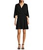 Color:Black - Image 1 - Petite Size Carissa Chiffon V-Neck 3/4 Flutter Cape Sleeve Belted Blouson Dress