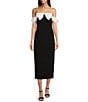 Color:Black/White - Image 1 - Petite Size Erin Two Tone Color Block Off-The Shoulder Bow Satin Midi Dress