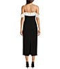 Color:Black/White - Image 2 - Petite Size Erin Two Tone Color Block Off-The Shoulder Bow Satin Midi Dress