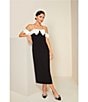 Color:Black/White - Image 4 - Petite Size Erin Two Tone Color Block Off-The Shoulder Bow Satin Midi Dress