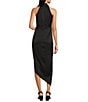 Alex Marie Petite Size Hazel Halter Neck Sleeveless Draped Asymmetrical Hem Satin Dress, Color:Black - Image 2