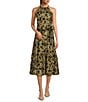 Color:Gold Foil - Image 1 - Petite Size Jasmine Halter Neck Lurex Jacquard Sleeveless Midi Dress