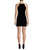 Color:Black - Image 2 - Petite Size Laura Stretch Velvet Halter Bodycon Mini Dress