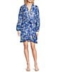 Alex Marie Petite Size Laurel Long Sleeve Above Knee A-Line Dress, Color:Cobalt Print - Image 1