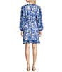 Alex Marie Petite Size Laurel Long Sleeve Above Knee A-Line Dress, Color:Cobalt Print - Image 2