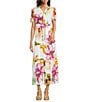Alex Marie Petite Size Maura Floral Short Sleeve A Line Notch Collar Maxi Dress, Color:Tropic - Image 1