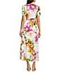 Alex Marie Petite Size Maura Floral Short Sleeve A Line Notch Collar Maxi Dress, Color:Tropic - Image 2