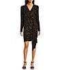 Alex Marie Petite Size Milly Glitter Knit Surplice V-Neck Long Blouson Sleeve Wrap Bodycon Mini Dress, Color:Black/Gold - Image 1