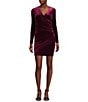 Color:Mahogany - Image 1 - Petite Size Nikki Long Sleeve Surplice V-Neck Stretch Velvet Social Dress