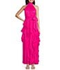Alex Marie Petite Size Nina Chiffon Halter Neck Sleeveless Tiered A-Line Dress, Color:Fuchsia - Image 1