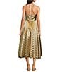 Alex Marie Petite Size Olympia Woven Metallic Hatler Sweetheart Neck Sleeveless Ruched Fit and Flare Flounce Midi Dress, Color:Gold - Image 2