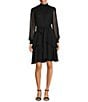 Color:Black - Image 1 - Petite Size Rosalia Zip Back Long Sleeve Mock Neck Dress