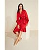 Color:Lipstick Red - Image 6 - Petite Size Satin V-Neck Long Sleeve Wrap Ruffle Dress