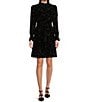 Color:Black - Image 1 - Petite Size Skyler Metallic Velvet Burnout Long Sleeve Mock Neck Dress