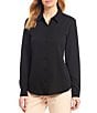 Color:Black - Image 1 - Piper Lightweight Soft Crepe de Chine Point Collar Long Sleeve Button Front Top