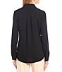 Color:Black - Image 2 - Piper Lightweight Soft Crepe de Chine Point Collar Long Sleeve Button Front Top