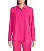 Color:Pink Pop - Image 1 - Piper Lightweight Soft Crepe de Chine Point Collar Long Sleeve Button Front Top