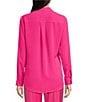 Color:Pink Pop - Image 2 - Piper Lightweight Soft Crepe de Chine Point Collar Long Sleeve Button Front Top