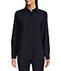 Alex Marie Piper Lightweight Soft Crepe de Chine Point Collar Long Sleeve Button Front Top, Color:Navy - Image 1