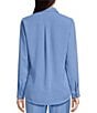 Color:Ocean - Image 2 - Piper Lightweight Soft Crepe de Chine Point Collar Long Sleeve Button Front Top