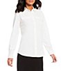 Color:Ivory - Image 1 - Piper Lightweight Soft Crepe de Chine Point Collar Long Sleeve Button Front Top