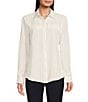 Color:Ivory - Image 1 - Piper Lightweight Soft Crepe de Chine Point Collar Long Sleeve Button Front Top