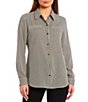 Color:Stripe - Image 1 - Piper Crepe de Chine Stripe Point Collar Long Sleeve Button Front Blouse