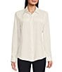 Color:Ivory - Image 1 - Piper Lightweight Soft Crepe de Chine Point Collar Long Sleeve Button Front Blouse