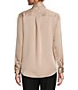Color:Champagne - Image 2 - Piper Point Collar Long Sleeve Satin Button Front Blouse