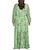Color:Tropical Green - Image 2 - Plus Hallie Palm Chiffon Long Sleeve Maxi Dress