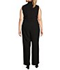 Color:Black - Image 2 - Plus Size Zoey Stretch Crepe Cowl Neck Sleeveless Belted Jumpsuit