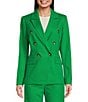 Color:Emerald - Image 4 - Romi Stretch Linen Blend Long Sleeve Coordinating Button Front Blazer Jacket