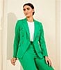 Color:Emerald - Image 6 - Romi Stretch Linen Blend Long Sleeve Coordinating Button Front Blazer Jacket