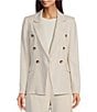 Color:Sand Stripe - Image 1 - Romi Stretch Linen Blend Sand Stripe Long Sleeve Coordinating Button Front Blazer Jacket