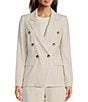 Color:Sand Stripe - Image 4 - Romi Stretch Linen Sand Stripe Long Sleeve Coordinating Button Front Blazer Jacket