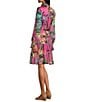 Color:Fandango - Image 4 - Rosalia Floral Print Slit Long Sleeve Mock Neck Tiered A-Line Dress