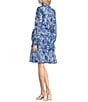 Color:Cobalt Print - Image 4 - Rosalia Floral Print Slit Long Sleeve Mock Neck Tiered A-Line Dress