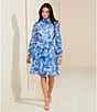 Color:Cobalt Print - Image 6 - Rosalia Floral Print Slit Long Sleeve Mock Neck Tiered A-Line Dress