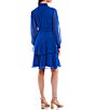 Color:Cobalt - Image 2 - Rosalia Long Split Sleeve Smocked Mock Neck Tie Waist Layered A-Line Dress