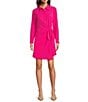 Color:Pink Pop - Image 1 - Ryden Point Collar Button Down Long Sleeve Wrap Dress