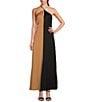 Alex Marie Savannah Satin Halter Neck A-Line Maxi Dress, Color:Black/Brown - Image 1